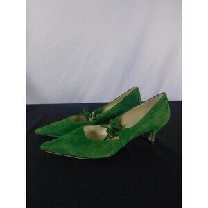 Diana B Green Suede Pointed Toe Kitten Heels Size 8.5 Milano